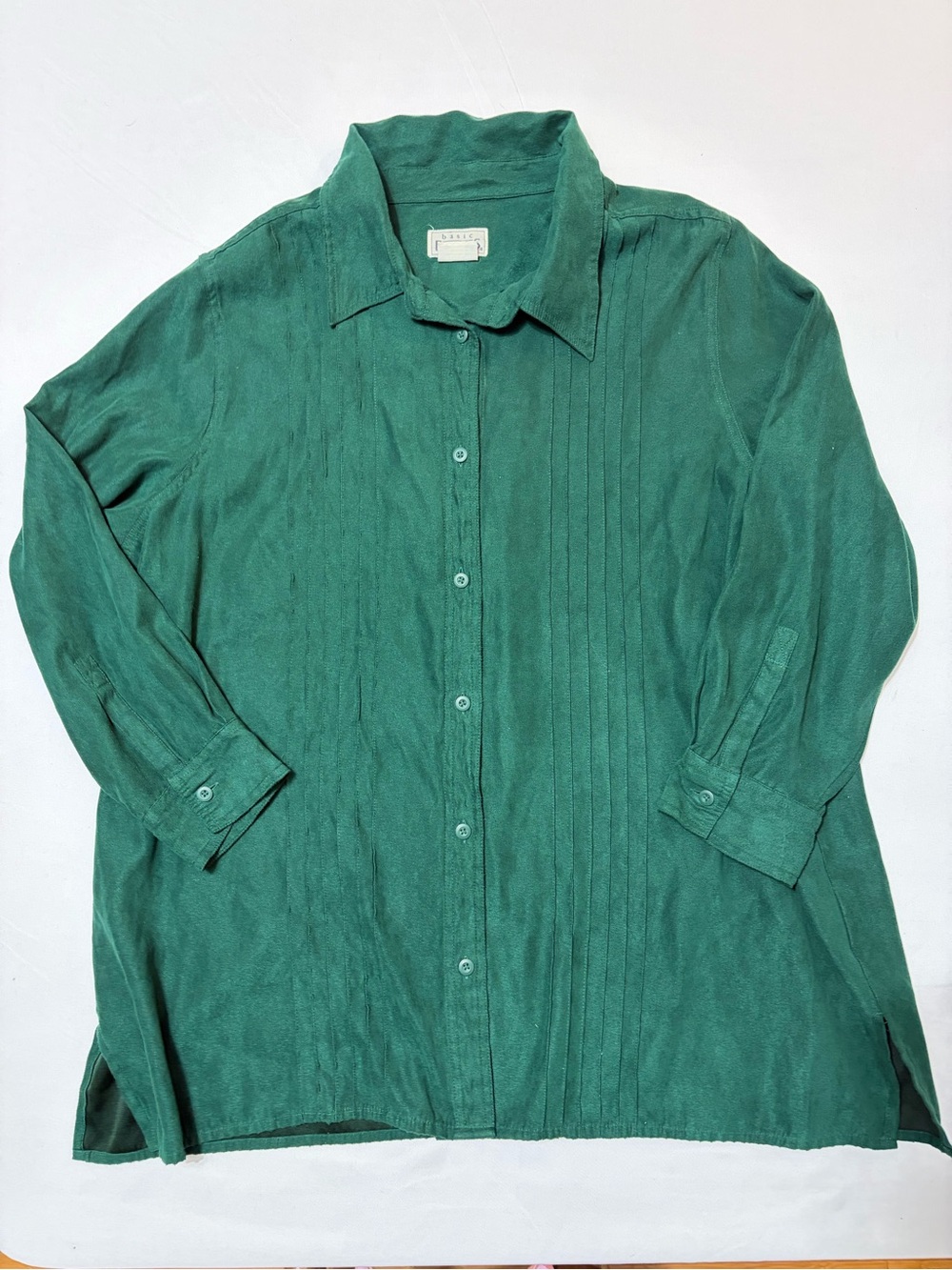 Faux Suede Button Down Shirt Women 2X Green Pintuck Long Sleeve Shacket Fall